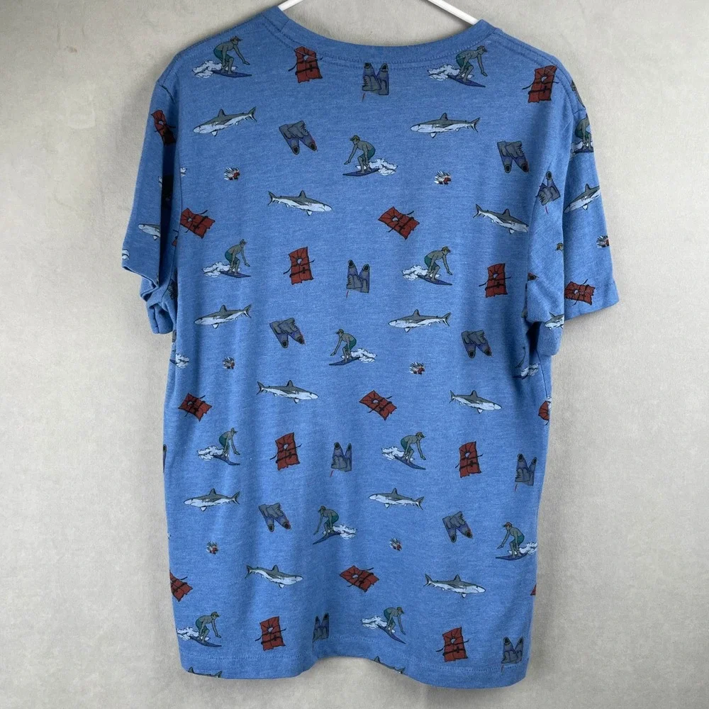 Character Hero Surf Shark Lifeguard Beach Graphic T Shirt Blue Cotton USA Made L